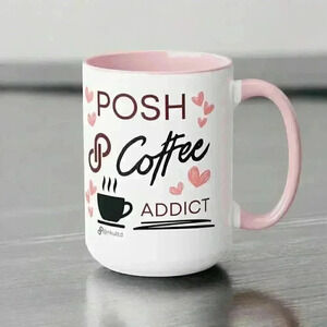 Posh Coffee Addict 15oz Ceramic Mug | Pink Handle | Cute Poshmark Lover Gift